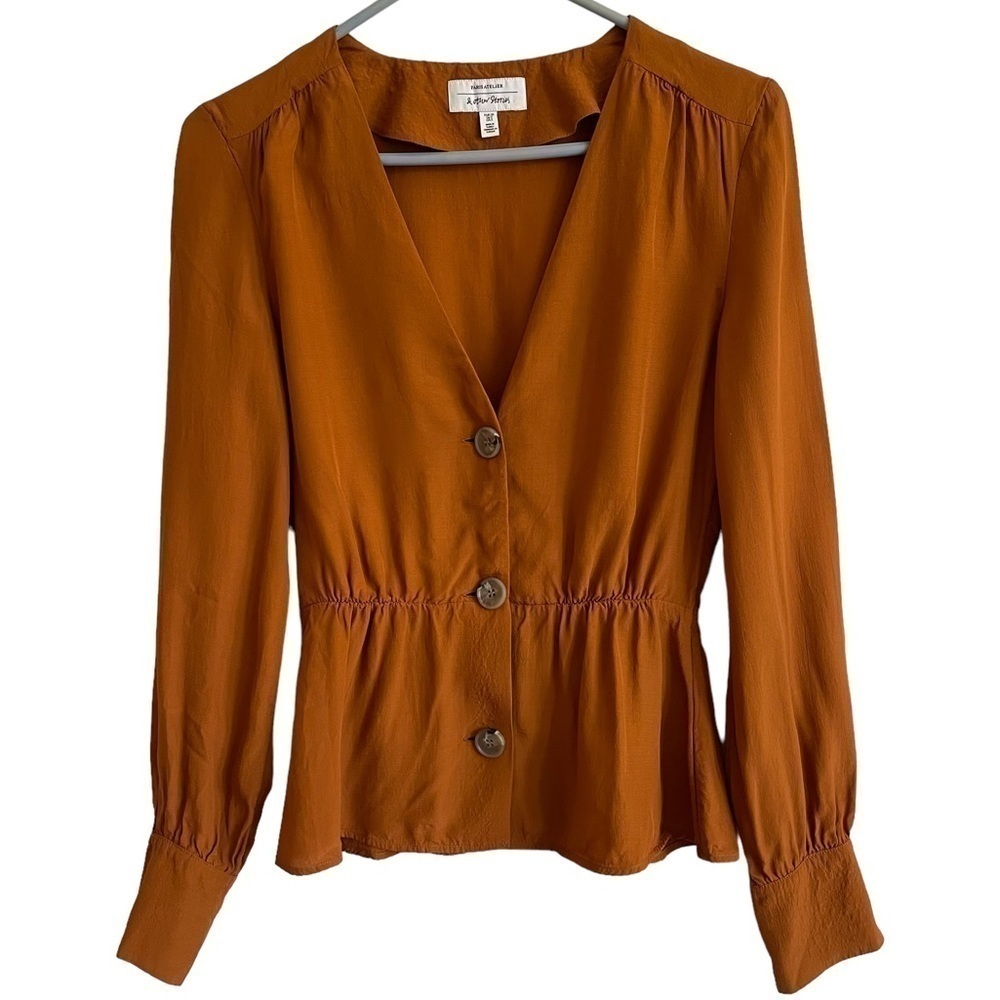 & Other Stories Burnt Orange V-Neck Button Down Blouse, Size 0